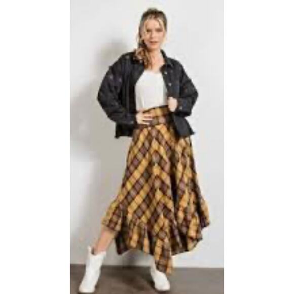 easel Dresses & Skirts - Plaid Yellow and Brown Women's Skirt